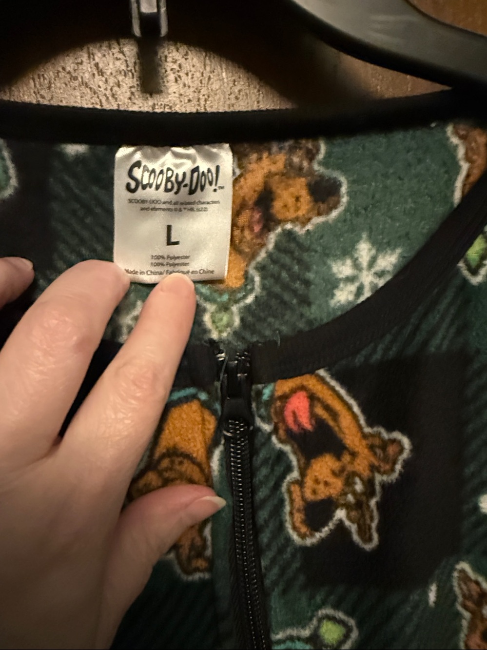 Green Scooby-Doo Plaid Zipper Pajama One-Piece size L - Picture 2 of 4